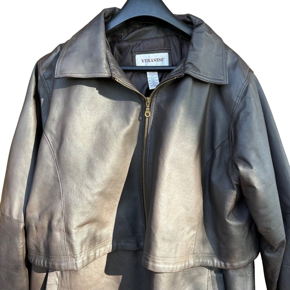 Vintage Veranesi Chocolate Brown 100% Leather Jacket Women's Mid- Length Coat Si - Picture 7 of 15